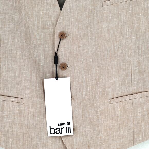 Bar III Men's Light Tan Linen Classic Tailored Slim-Fit Linen Suit Vest Size L - Picture 4 of 5